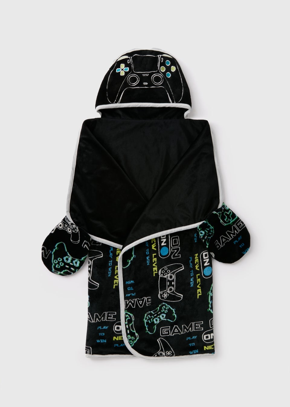 Black Gamer Hooded Blanket Matalan