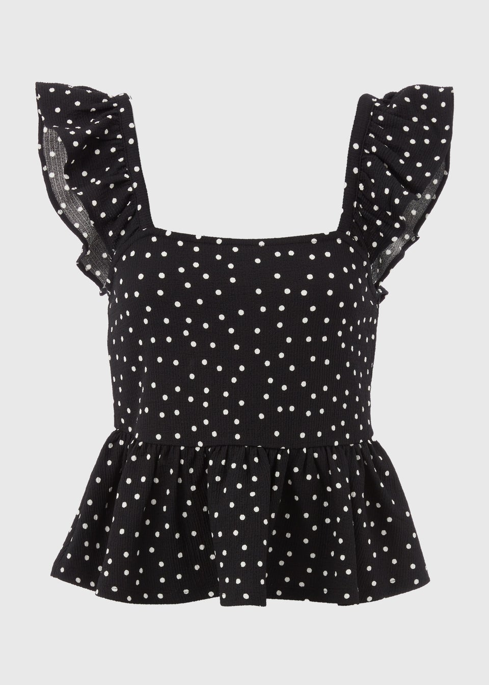 Black Spot Ruffle Strap Cami Top