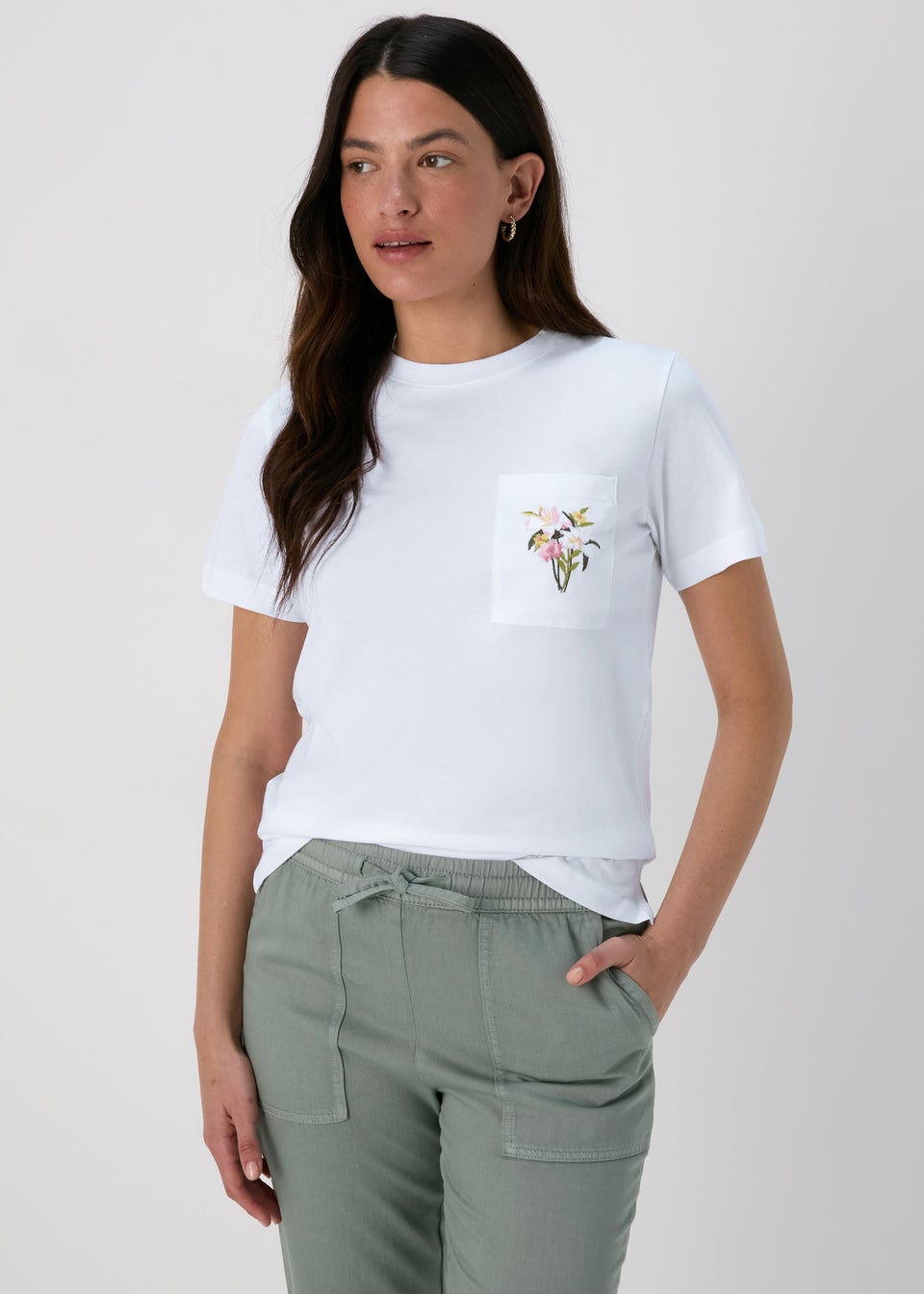 White Embroidered Pocket T-Shirt