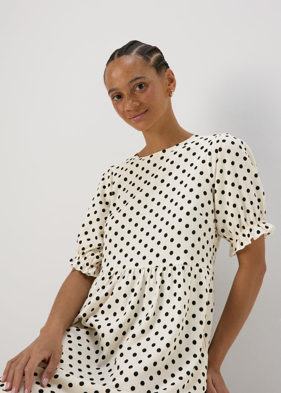 White Spot Print Textured Mini Dress