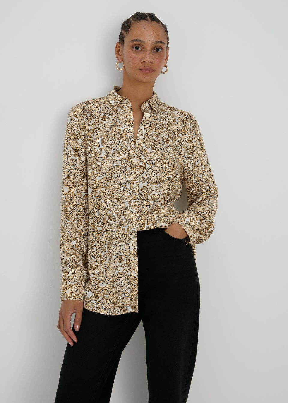 Cream Paisley Viscose Shirt Matalan
