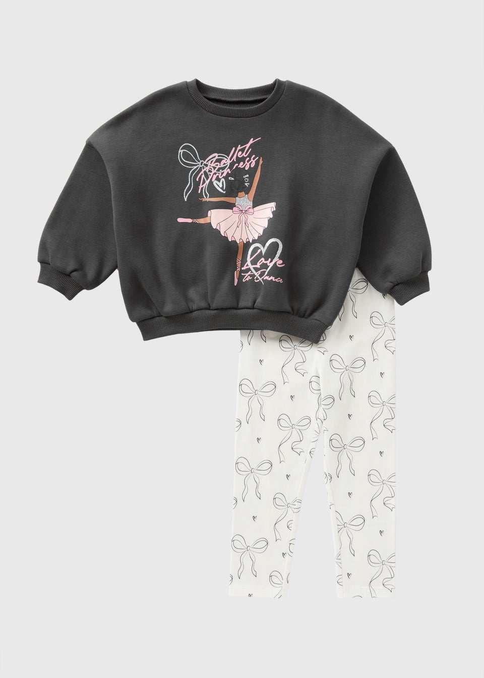 Girls Charcoal Ballerina Sweatshirt Leggings Set 1 7yrs