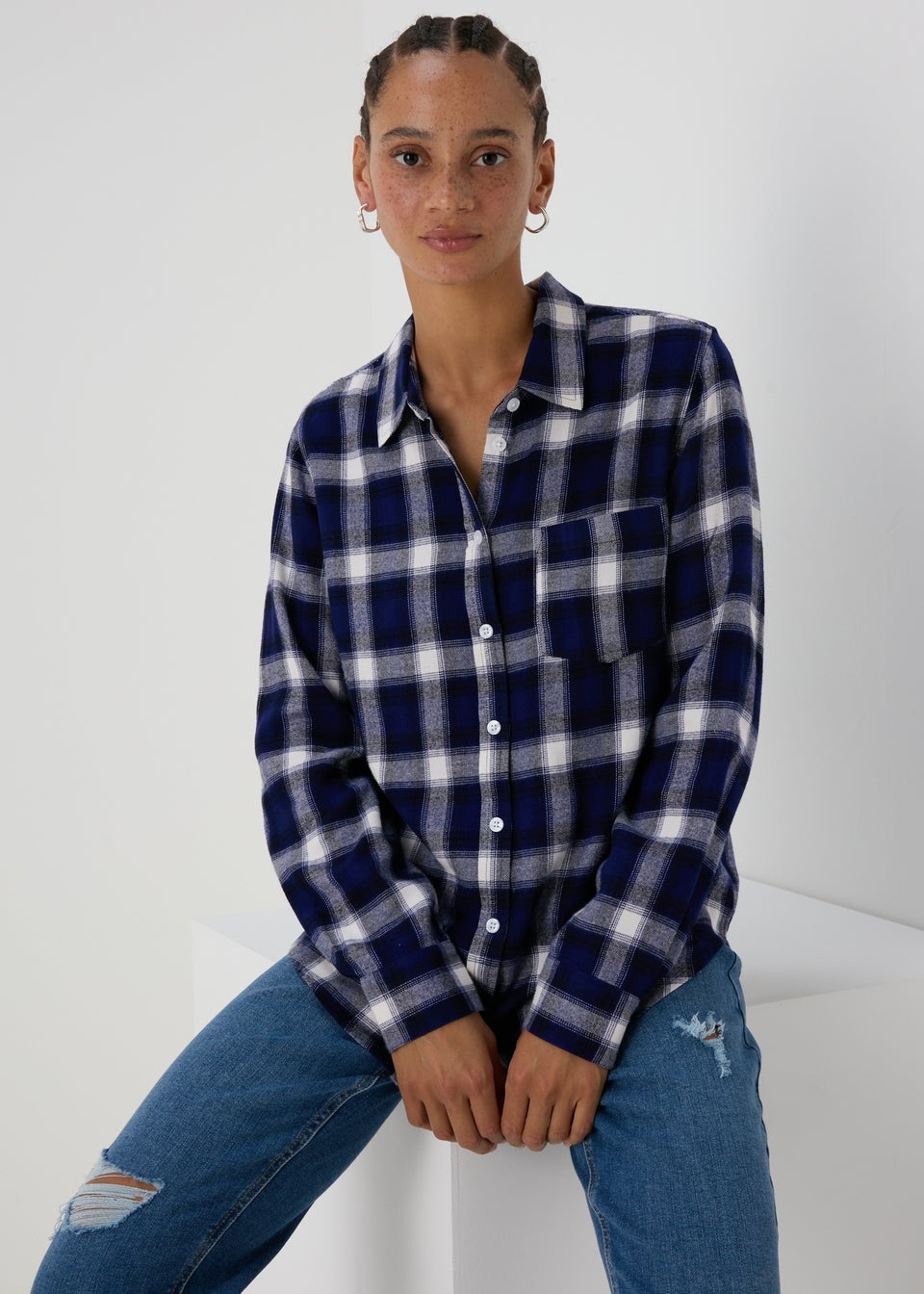 Blue Brushed Check Shirt Matalan
