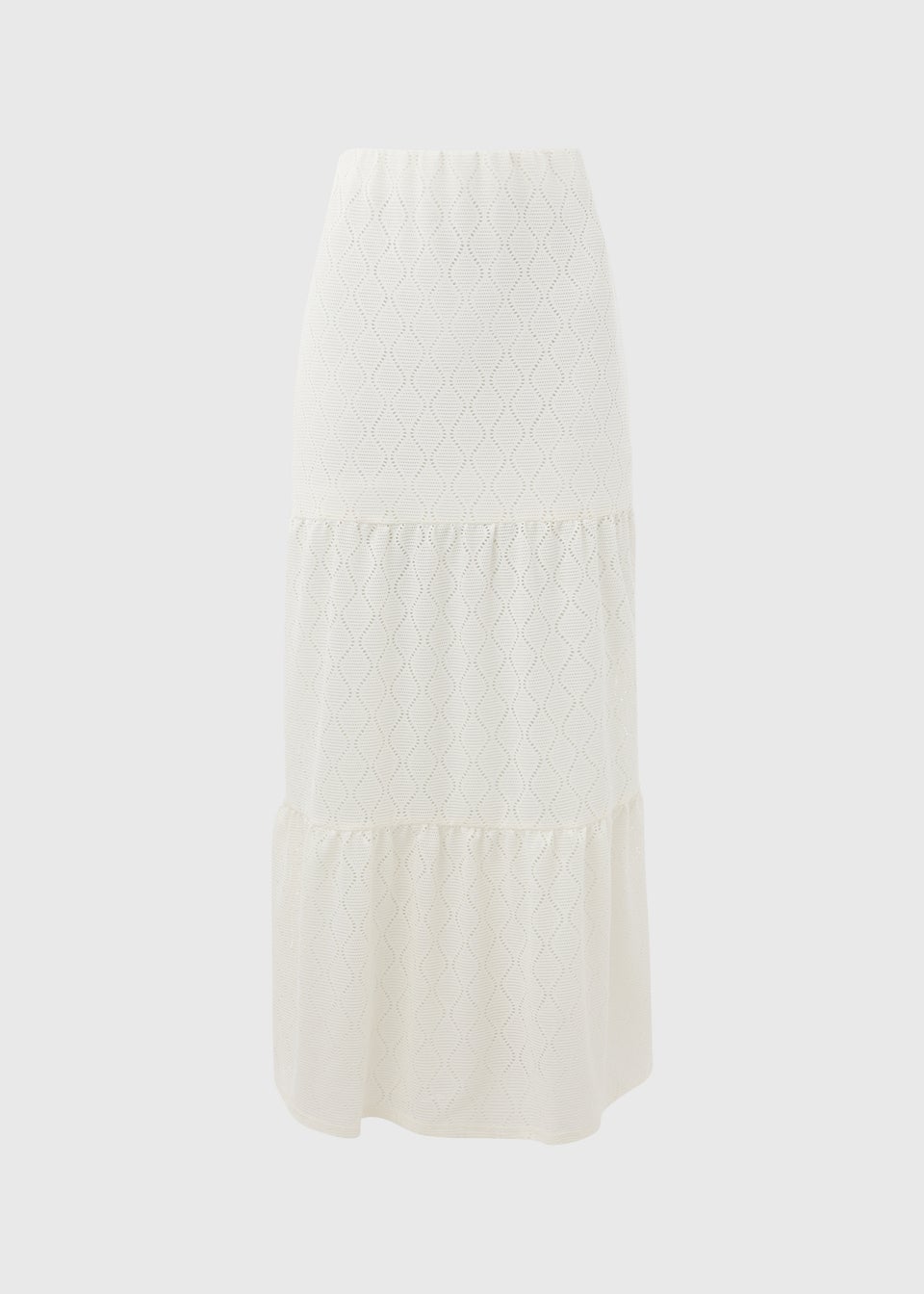 Ivory Smocked Patterned Maxi Skirt