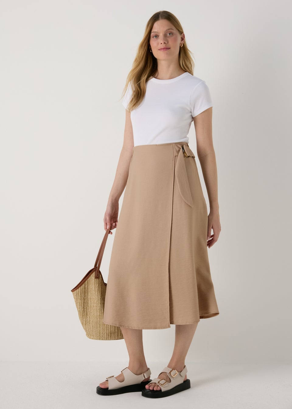 Stone Buckle Tie Midi Wrap Skirt Matalan