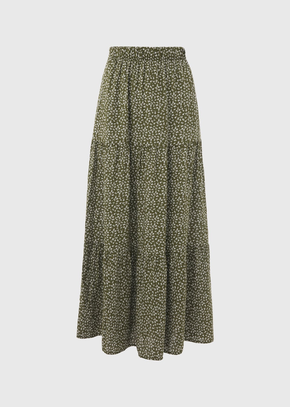 Green Printed Tiered Maxi Skirt