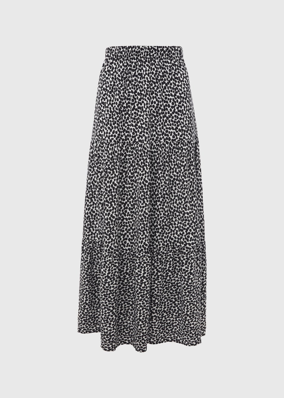 Black Printed Tiered Maxi Skirt