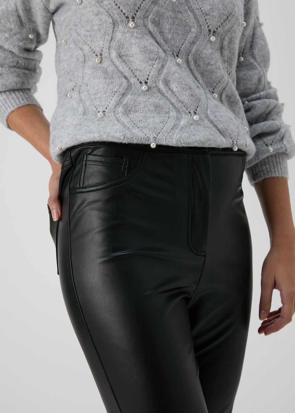 Black Skinny PU Leather Look Trousers Matalan