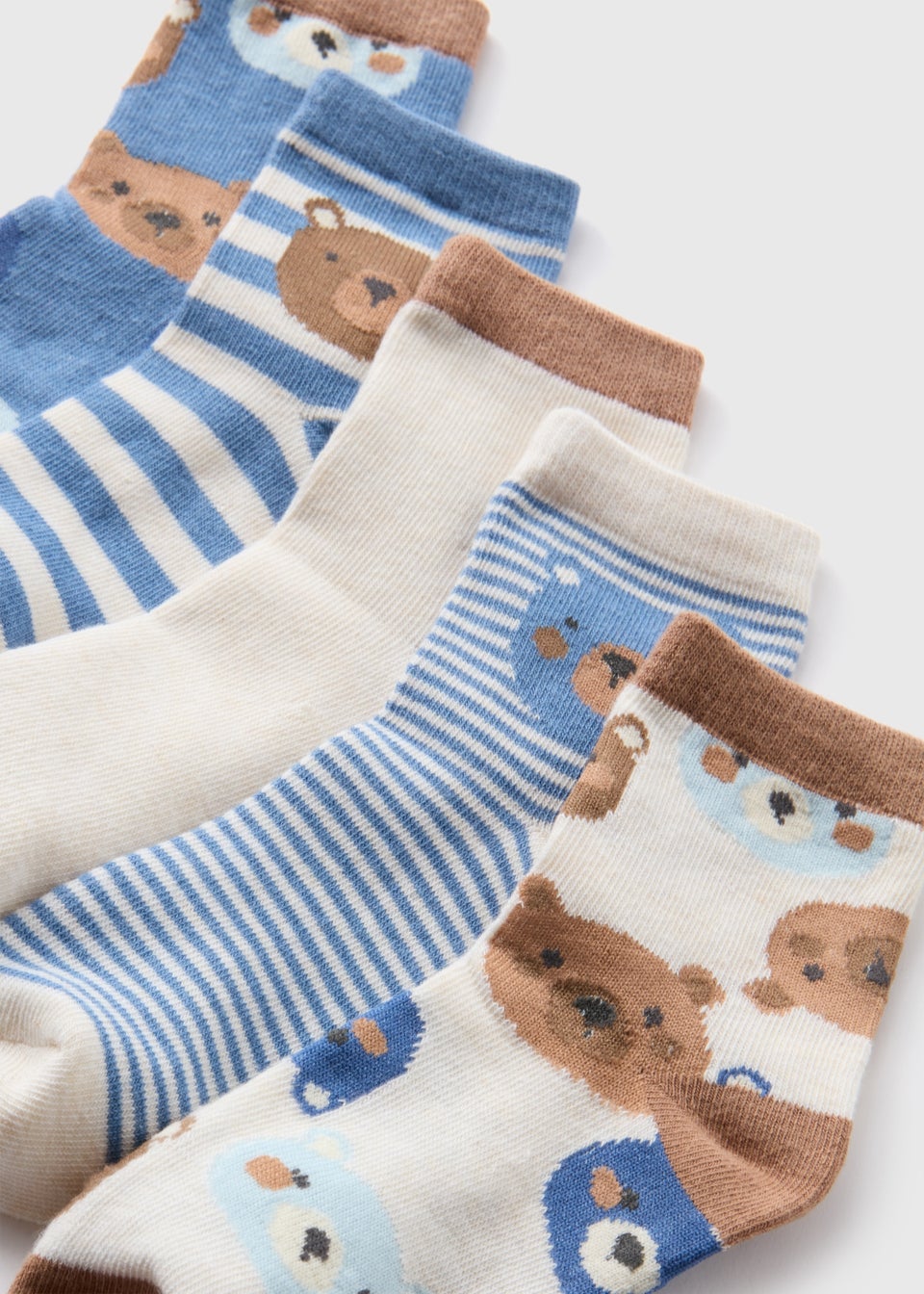 5 Pack Boys Blue Teddy Socks (Younger 6-Older 6.5)