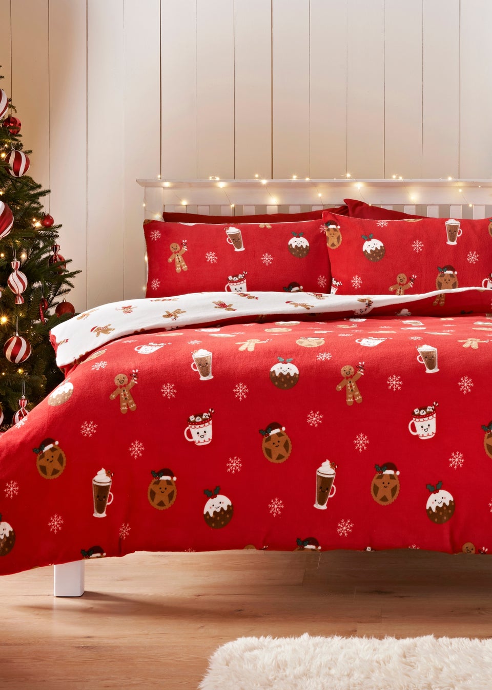Red Christmas Treats Fleece Duvet Set Matalan
