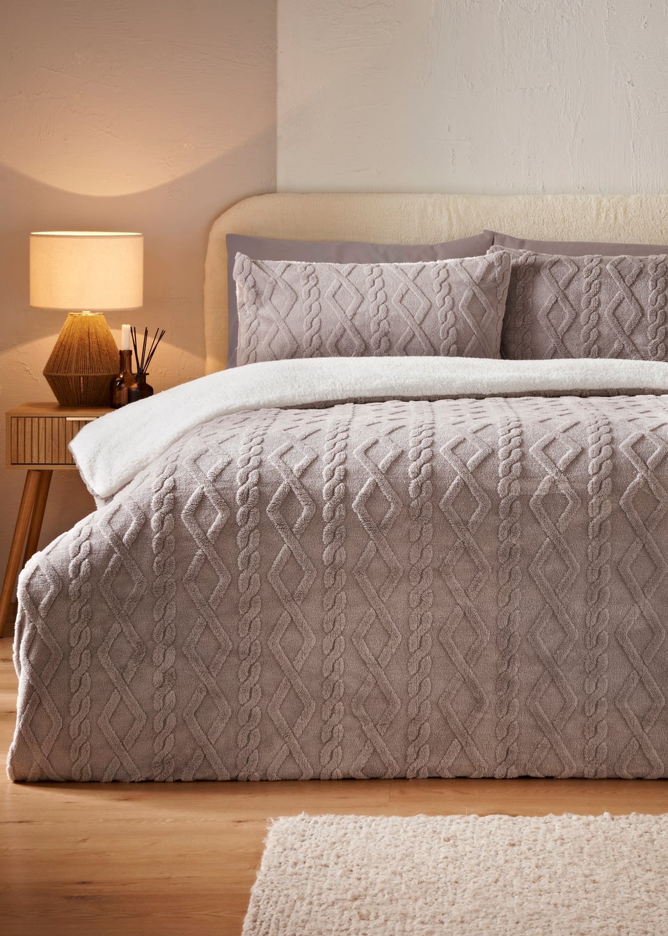 Grey Cable Knit Duvet Set Matalan