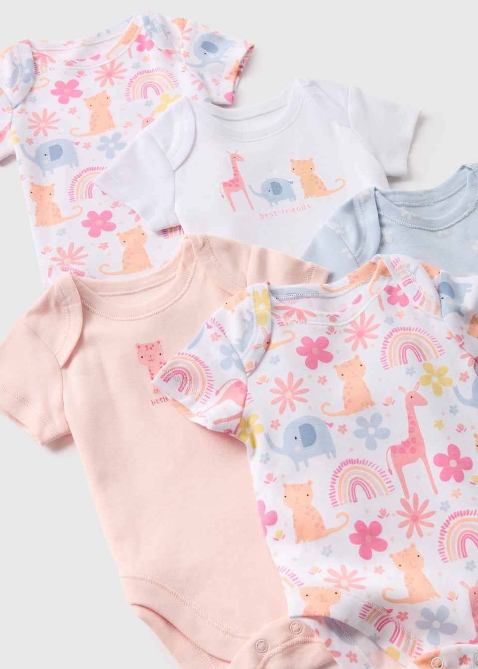 5 Pack Baby Pink Animal Bodysuits Newborn 23mths Matalan