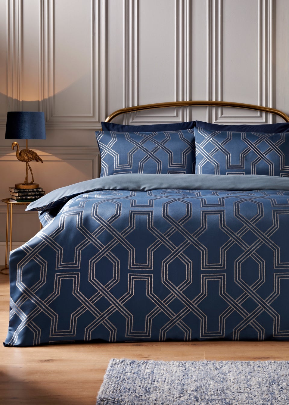 Navy Geometric Jacquard Duvet Set