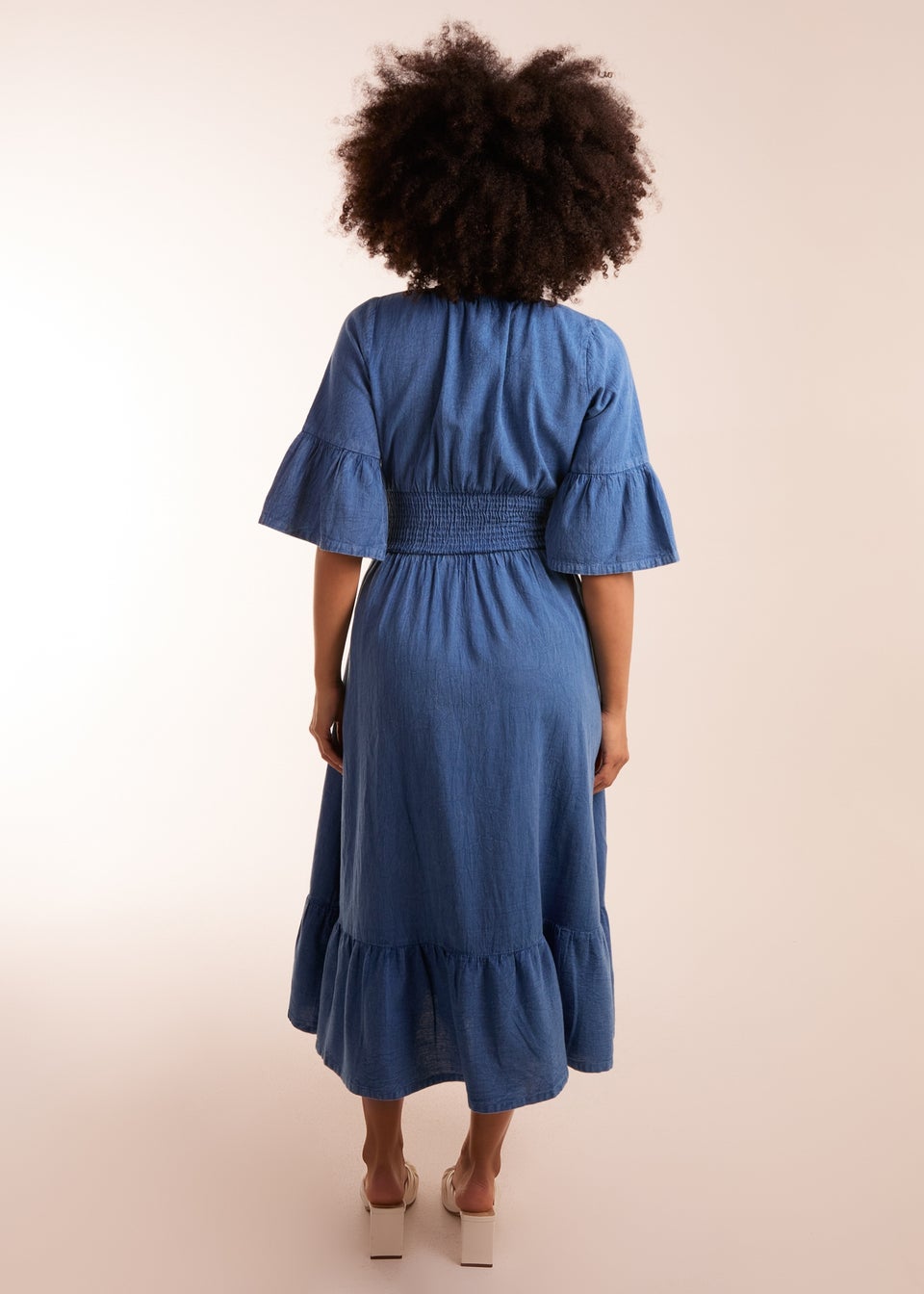 Blue Vanilla Blue V Neck Shirred Midi Dress