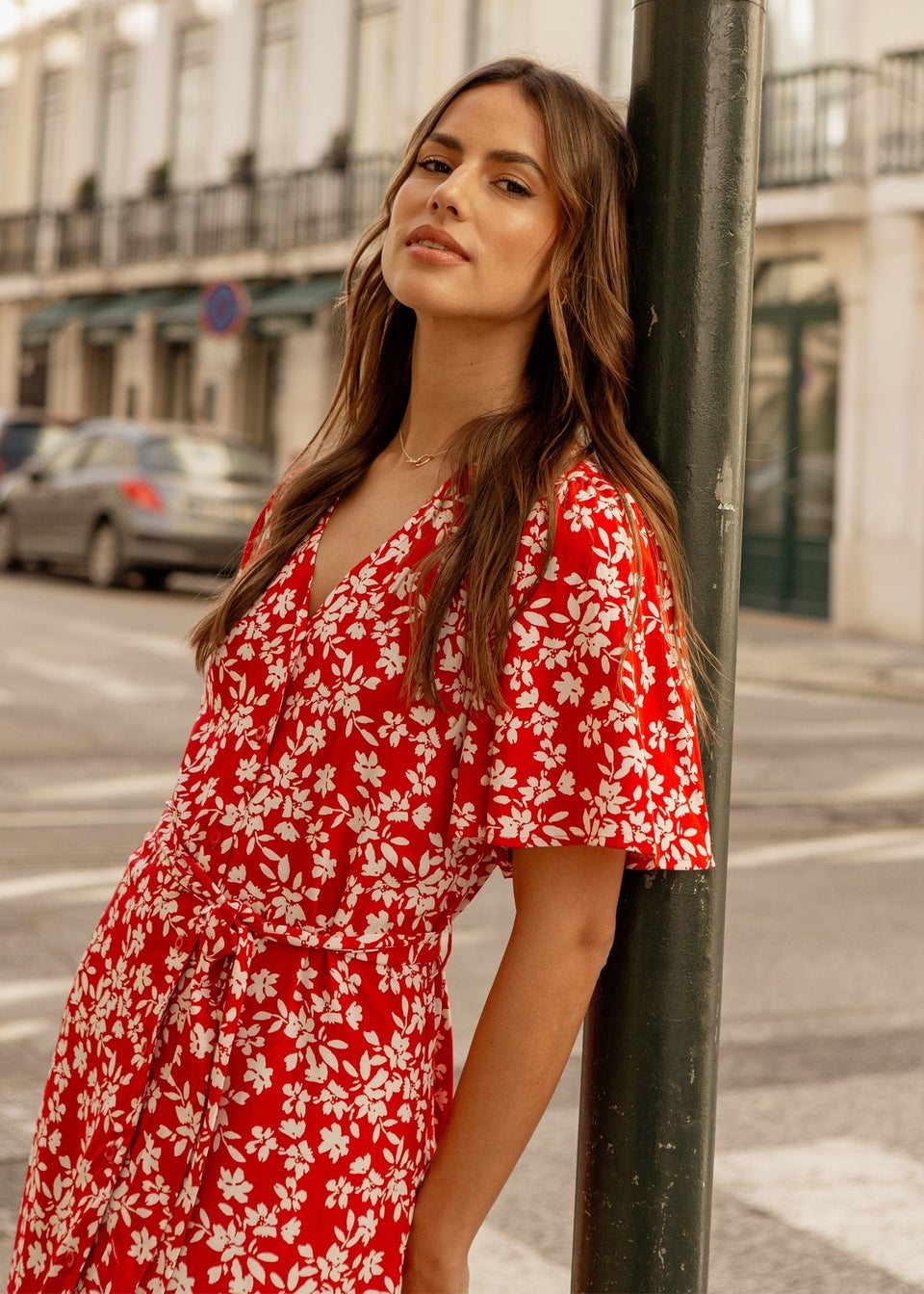 Threadbare Red Pastill Button Down Midi Dress