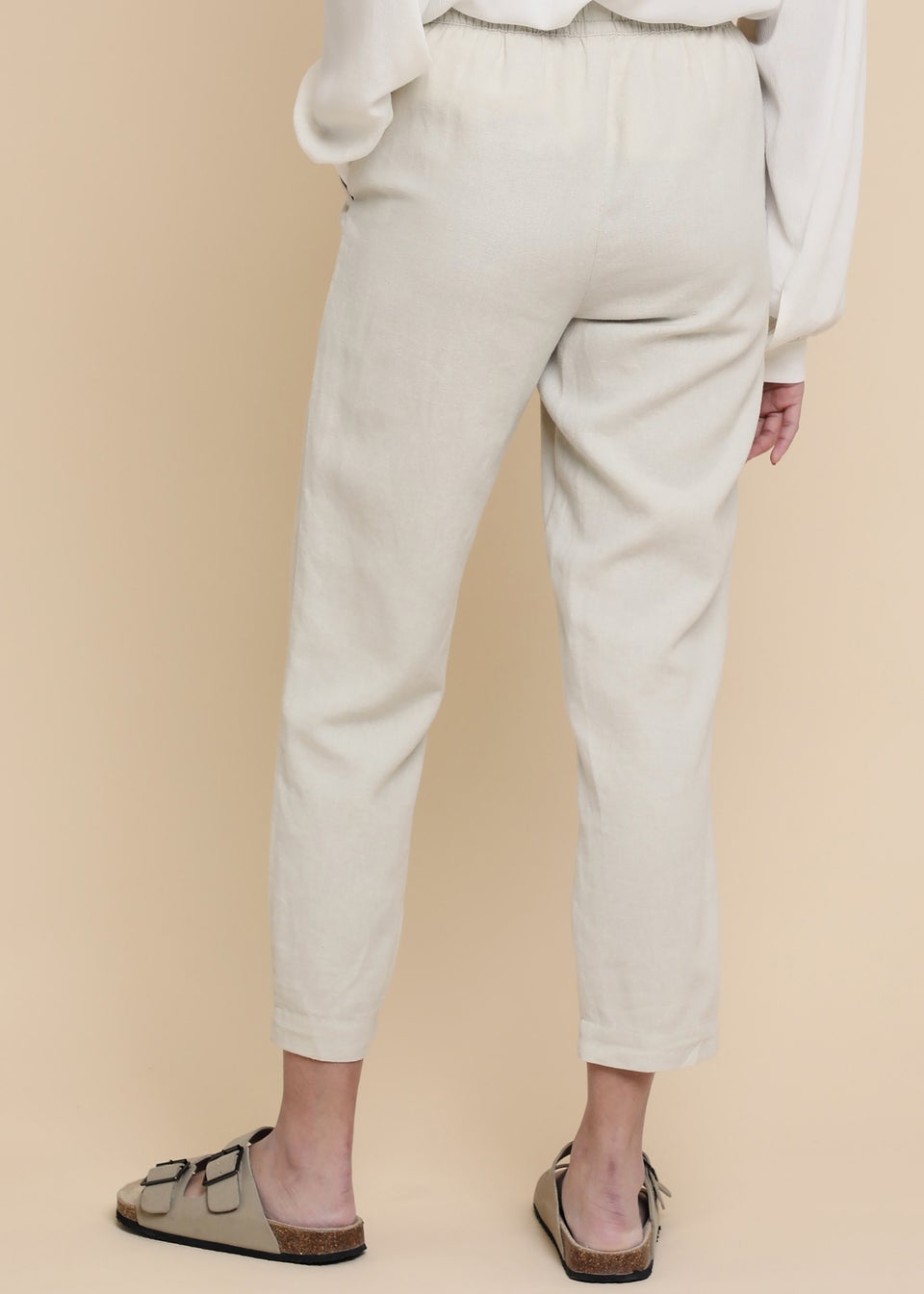 Threadbare Stone Linen Blend Rosewood Tapered Trousers