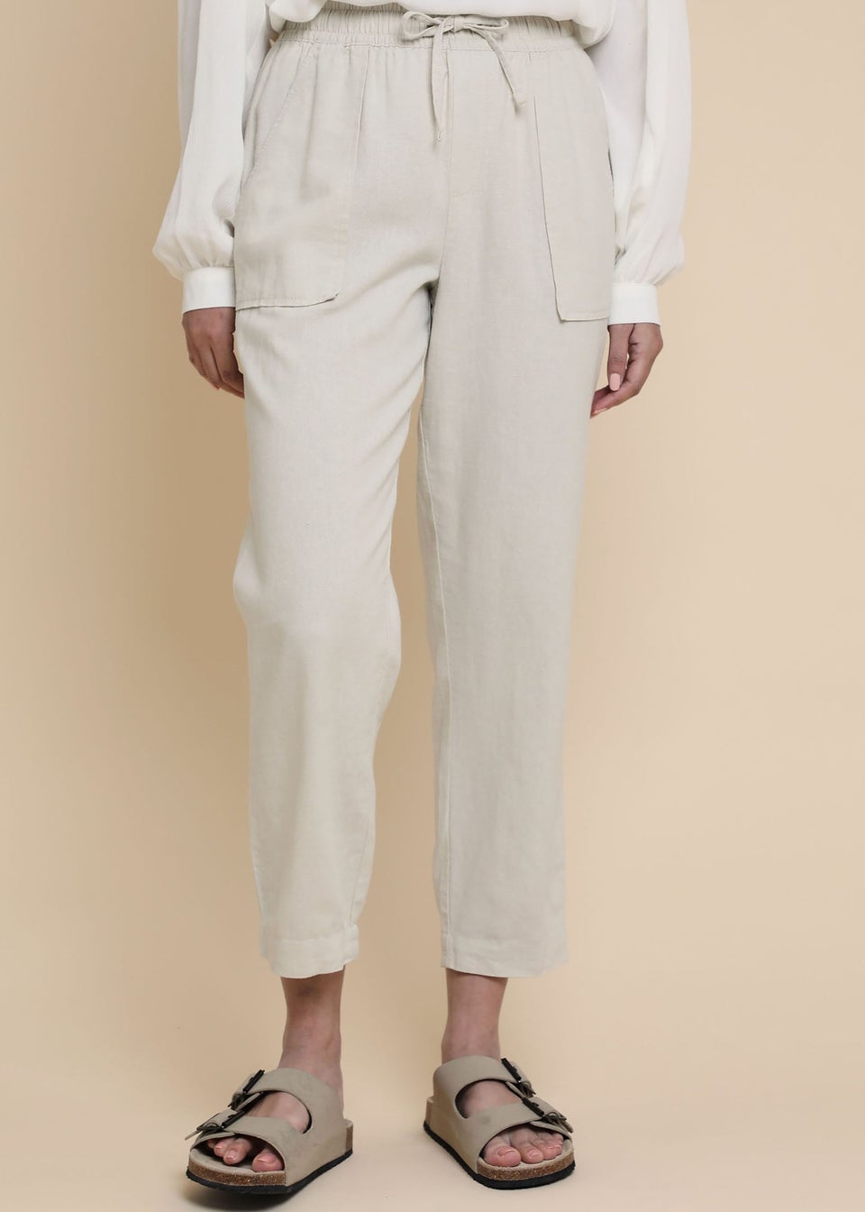 Threadbare Stone Linen Blend Rosewood Tapered Trousers