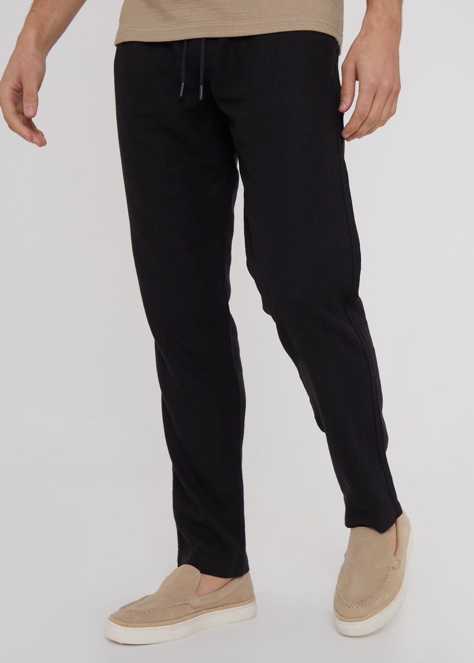 Threadbare Black Fellow Linen Blend Drawcord Trousers