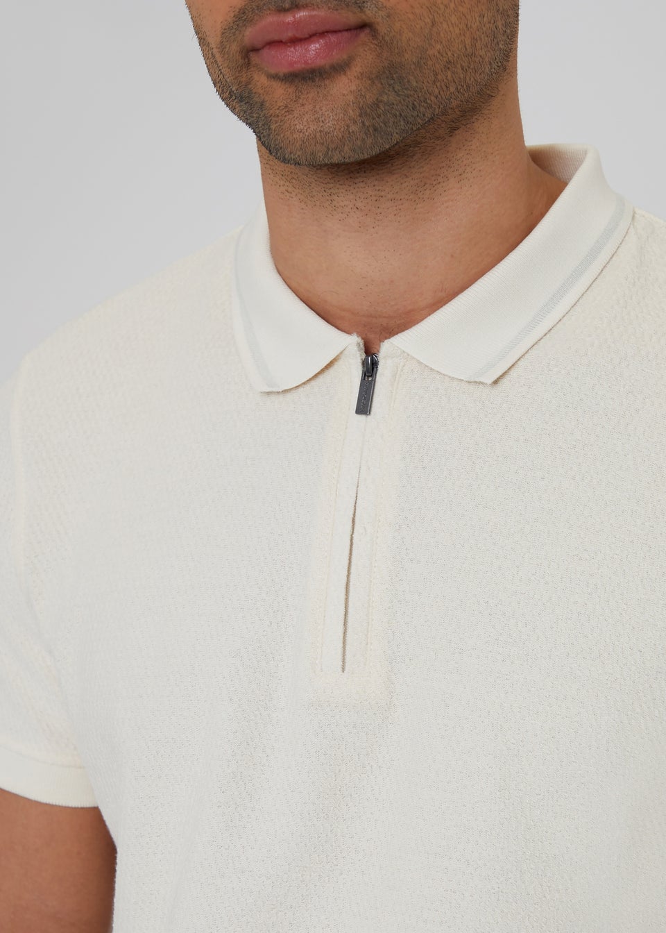 Threadbare Light Grey Dune Zip Collar Polo Shirt