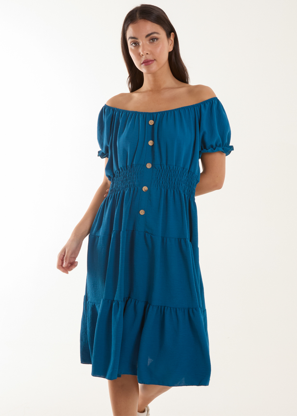 Blue Vanilla Teal Coconut Button Dress