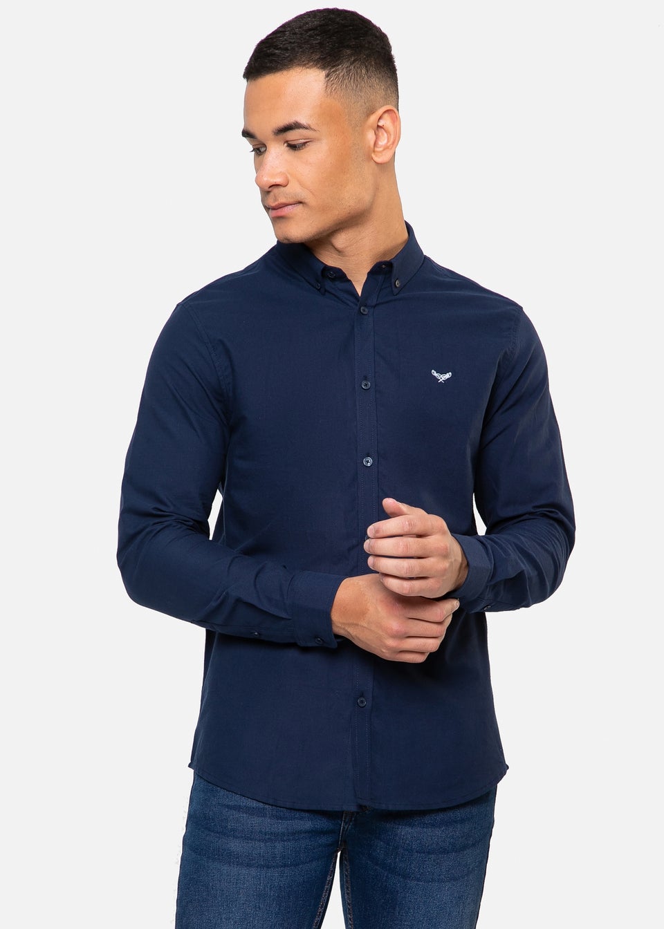 Threadbare Navy Oxford Cotton Beacon Long Sleeve Shirt