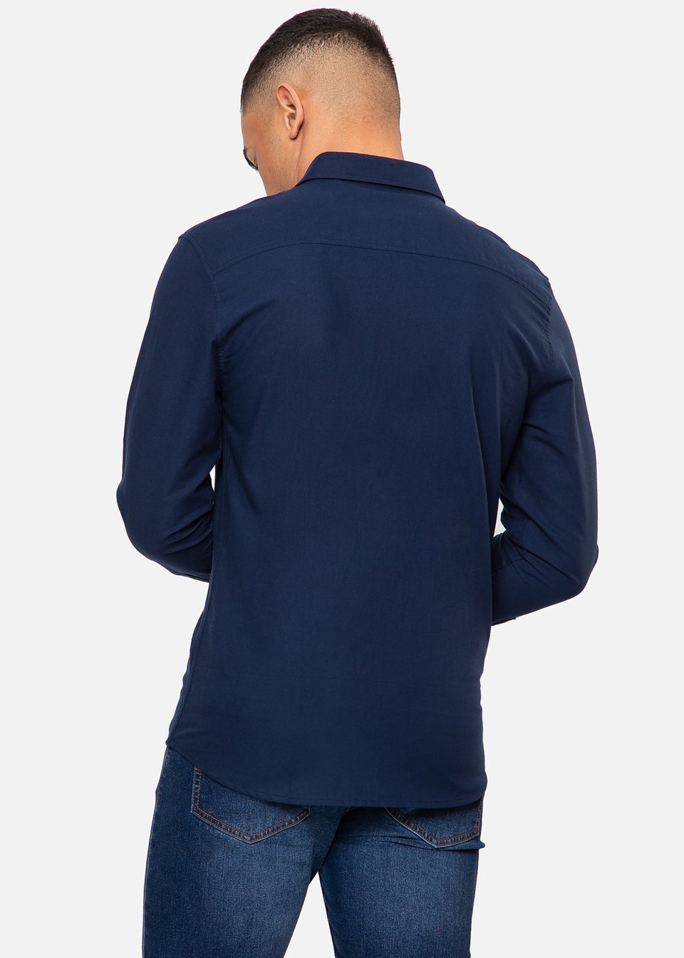 Threadbare Navy Oxford Cotton Beacon Long Sleeve Shirt
