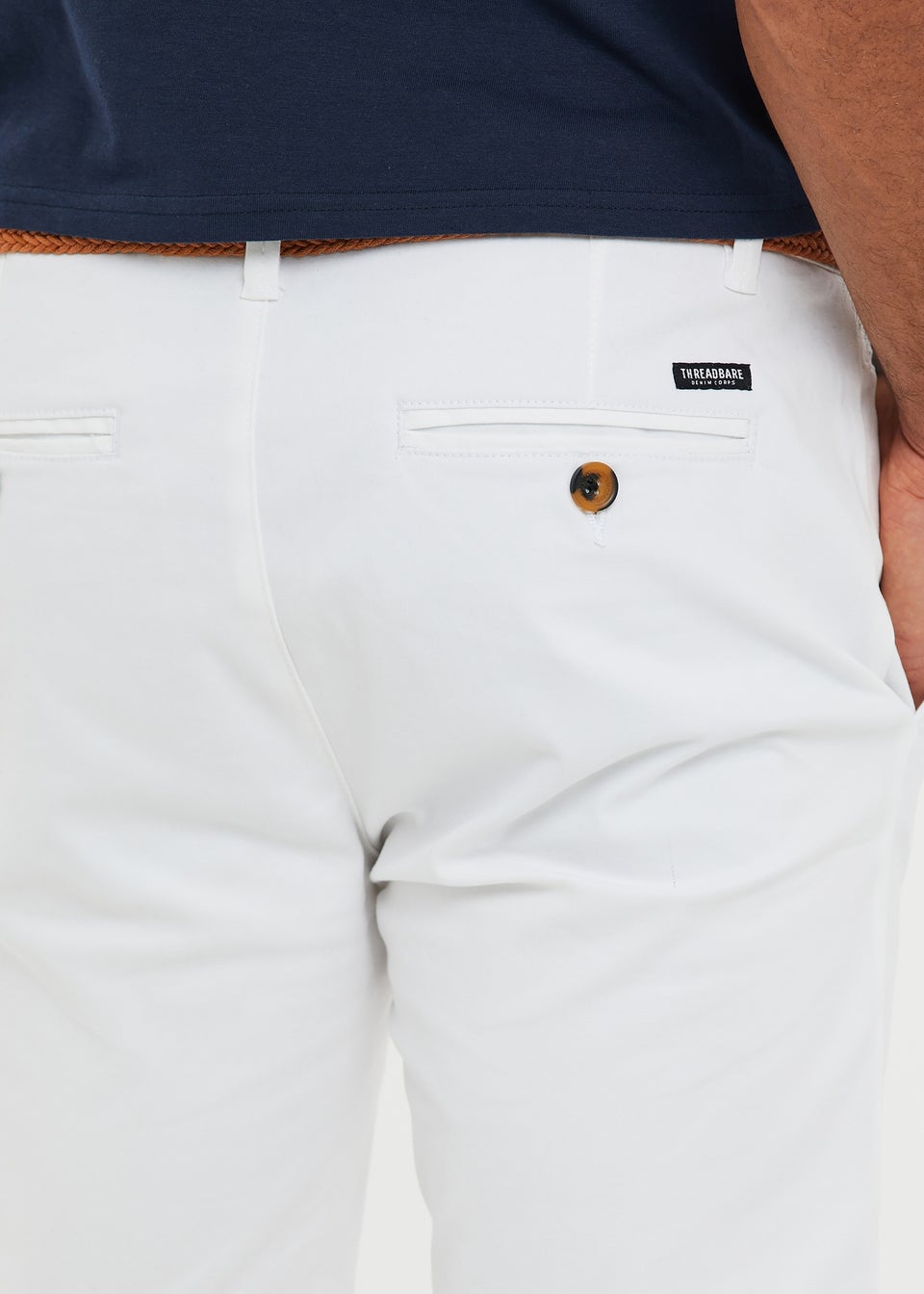 Threadbare White Conta Cotton Turn-Up Chino Shorts with Woven Belt