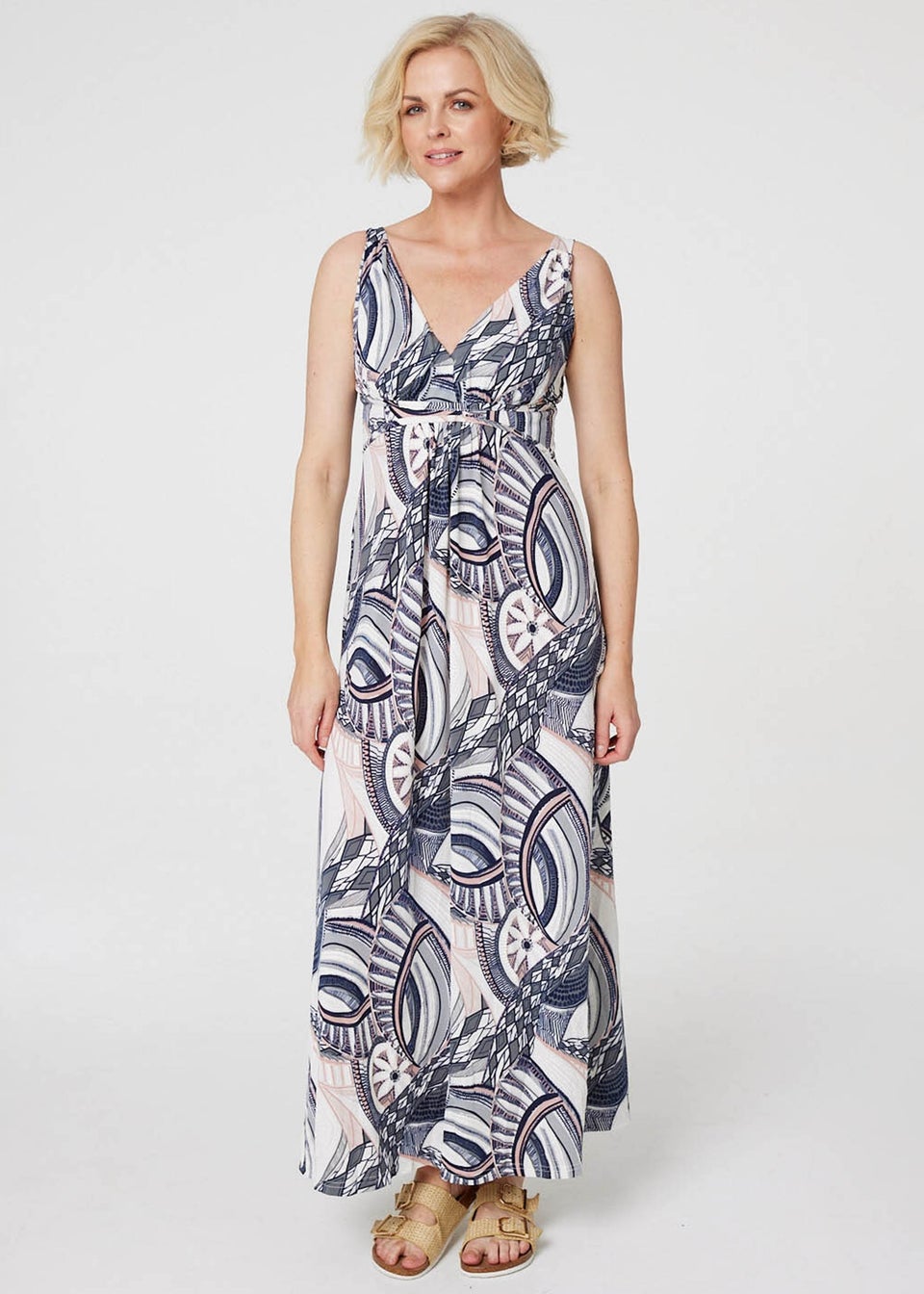 Izabel London Navy Abstract Print A-Line Maxi Dress