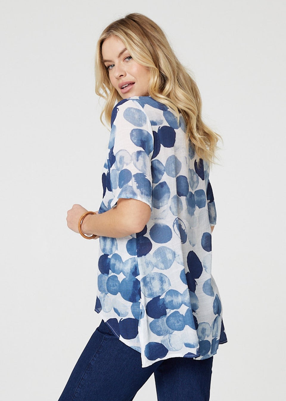 Izabel London Blue Polka Dot Layered Blouse Top