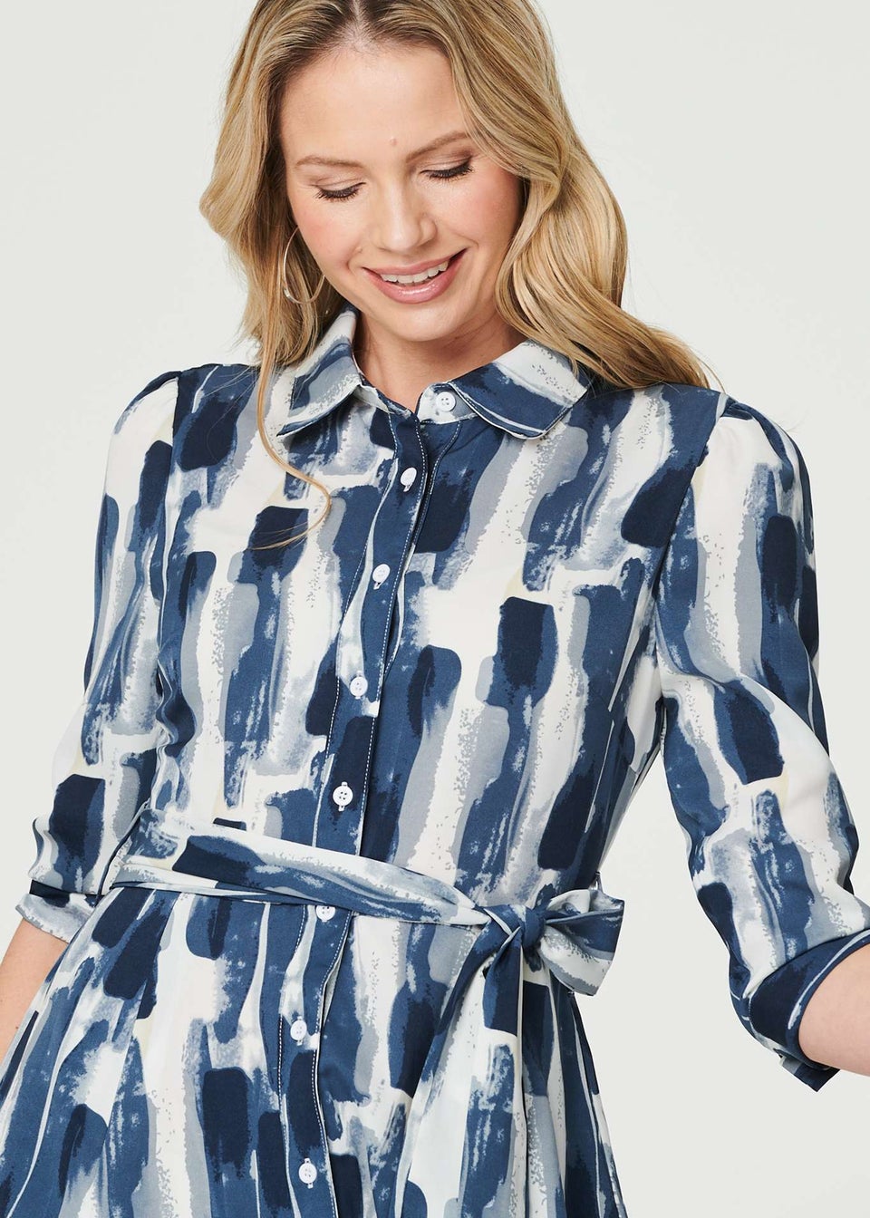 Izabel London Blue Printed Tailored Midi Shirt Dress