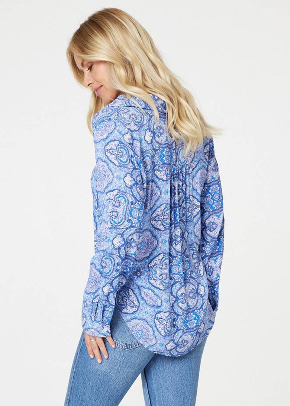 Izabel London Blue Printed Long Sleeve Blouse Top