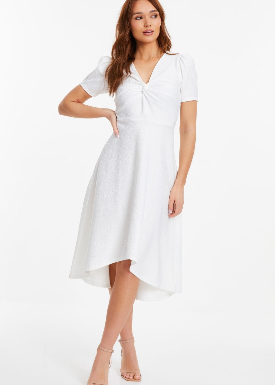 Quiz White Dip Hem Midi Dress