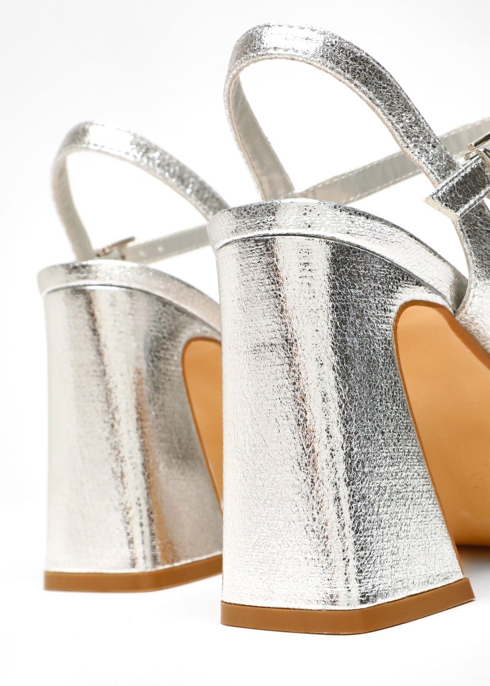 Quiz Silver Wide Fit Diamante Platform Heeled Sandals