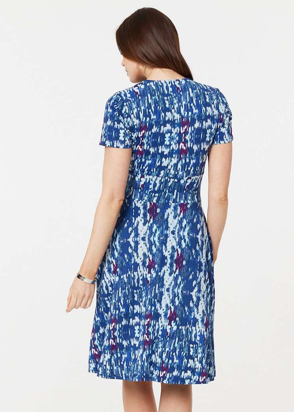 Izabel London Blue Tie Dye Faux Wrap Short Dress