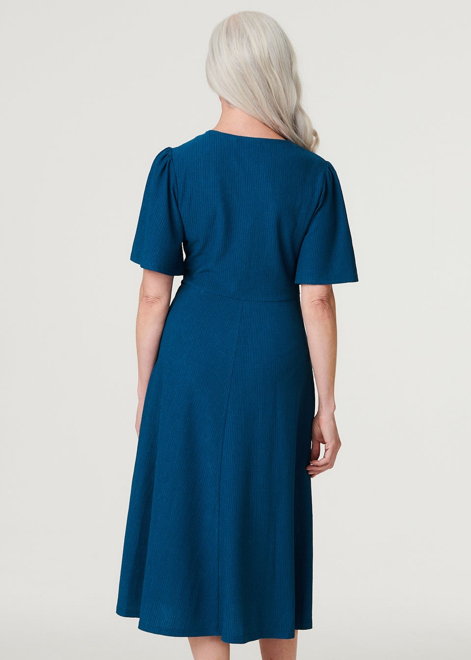 Izabel London Blue Plain Ruched Front Midi Dress