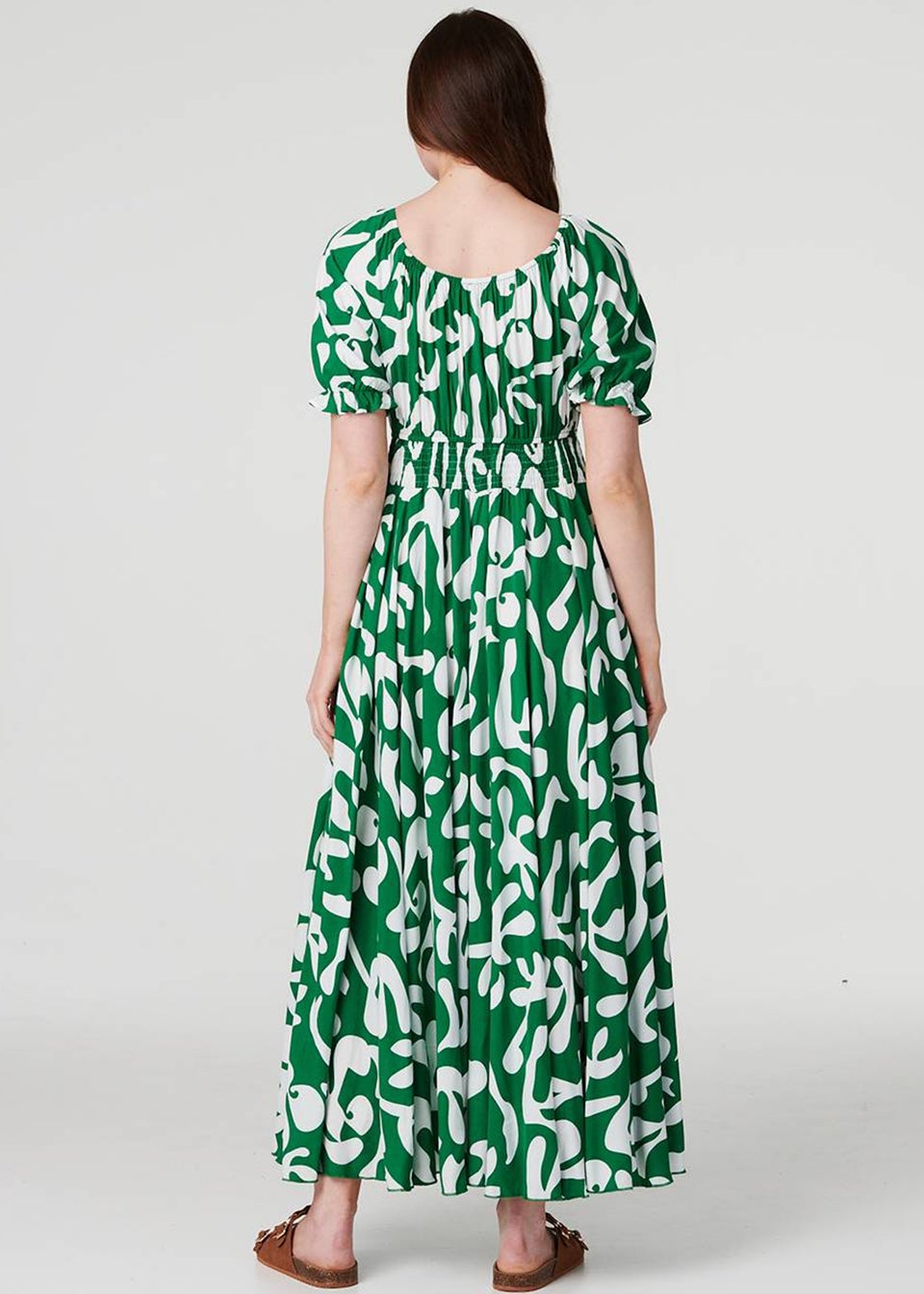 Izabel London Green Printed Puff Sleeve Maxi Dress