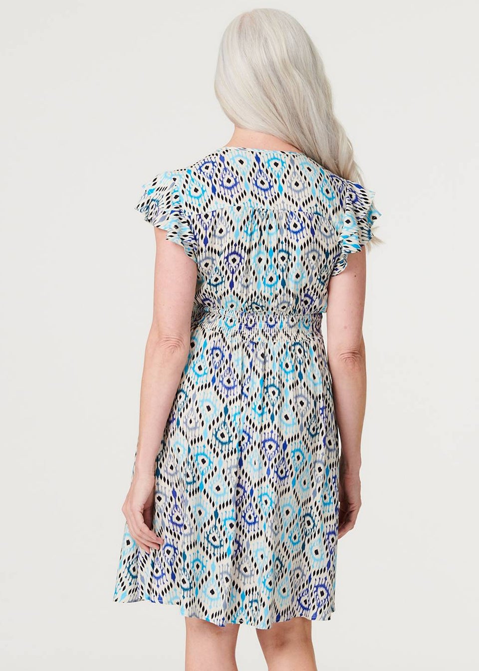 Izabel London Green Printed Frill Sleeve Short Dress