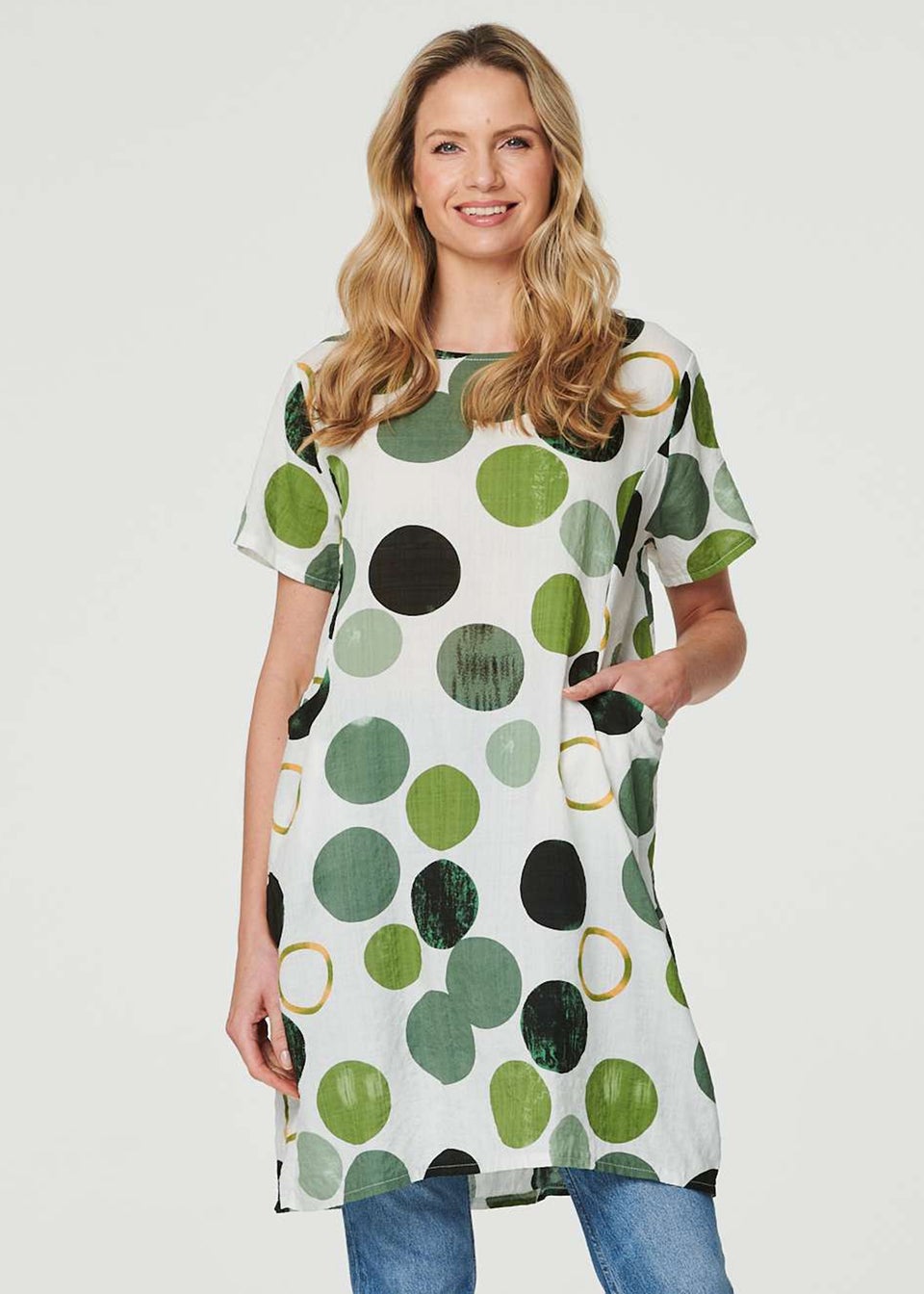 Izabel London Green Polka Dot Relaxed Tunic Dress