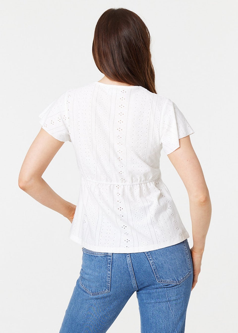 Izabel London White Broderie Anglaise Lace Trim Blouse