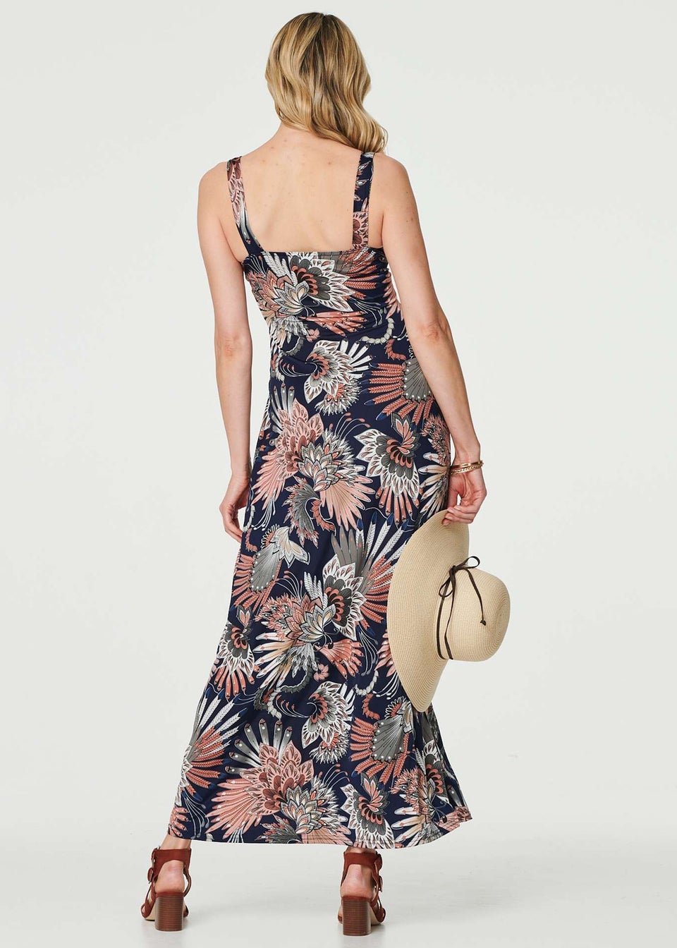 Izabel London Navy Printed Sleeveless Maxi Sun Dress