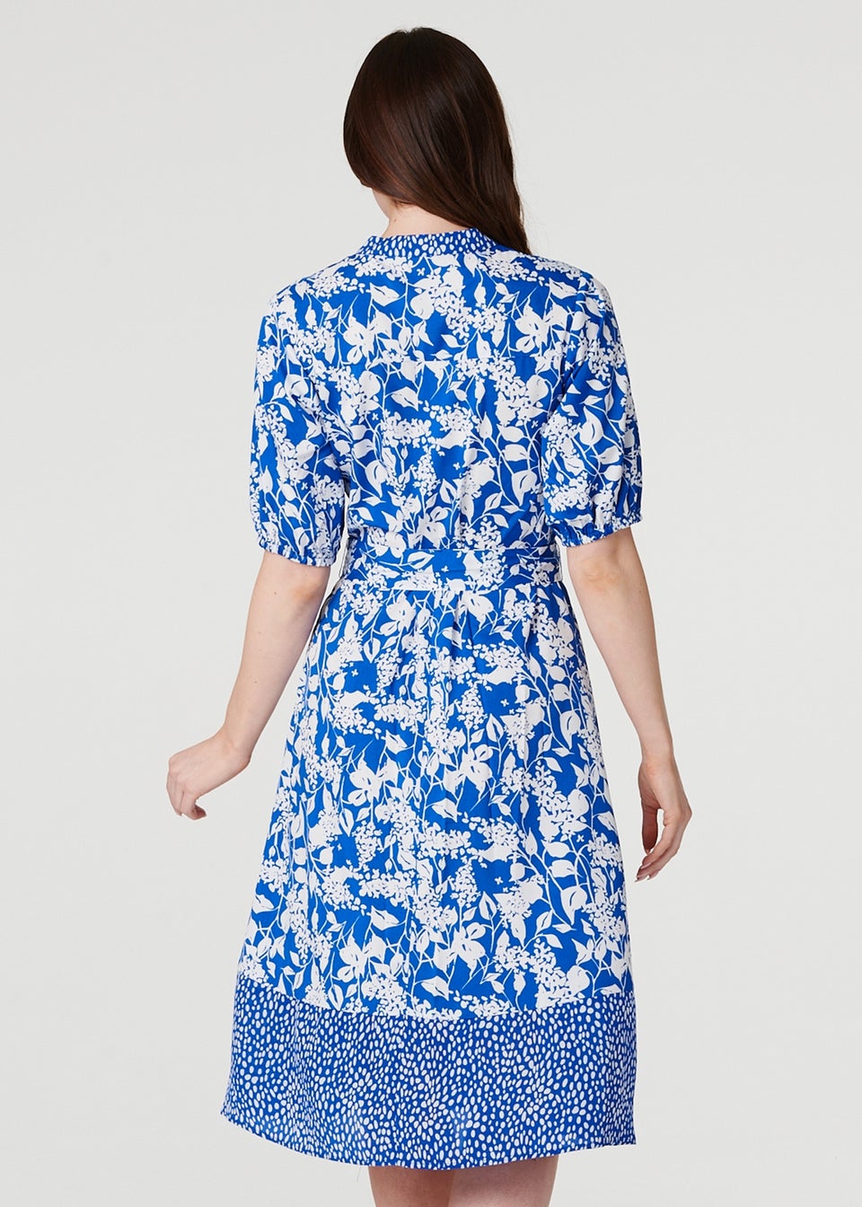 Izabel London Blue Floral Midi Shirt Dress