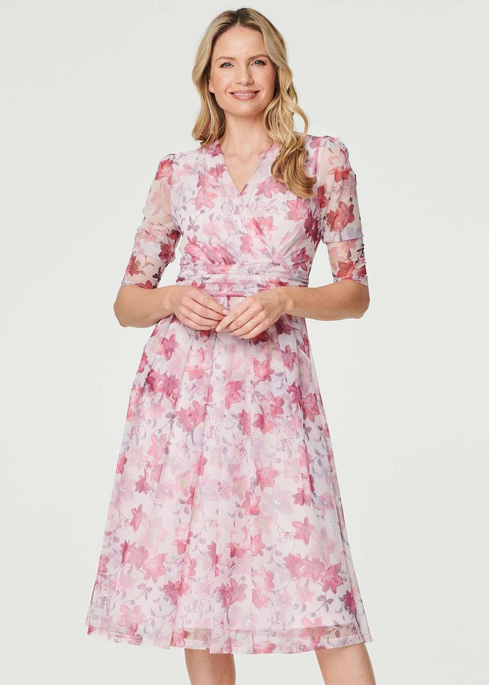 Izabel London Red Floral Wrap Front Tea Dress - Matalan