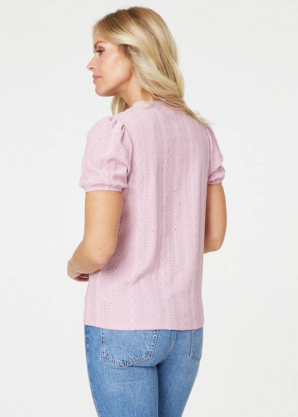 Izabel London Pink Textured Puff Sleeve Blouse