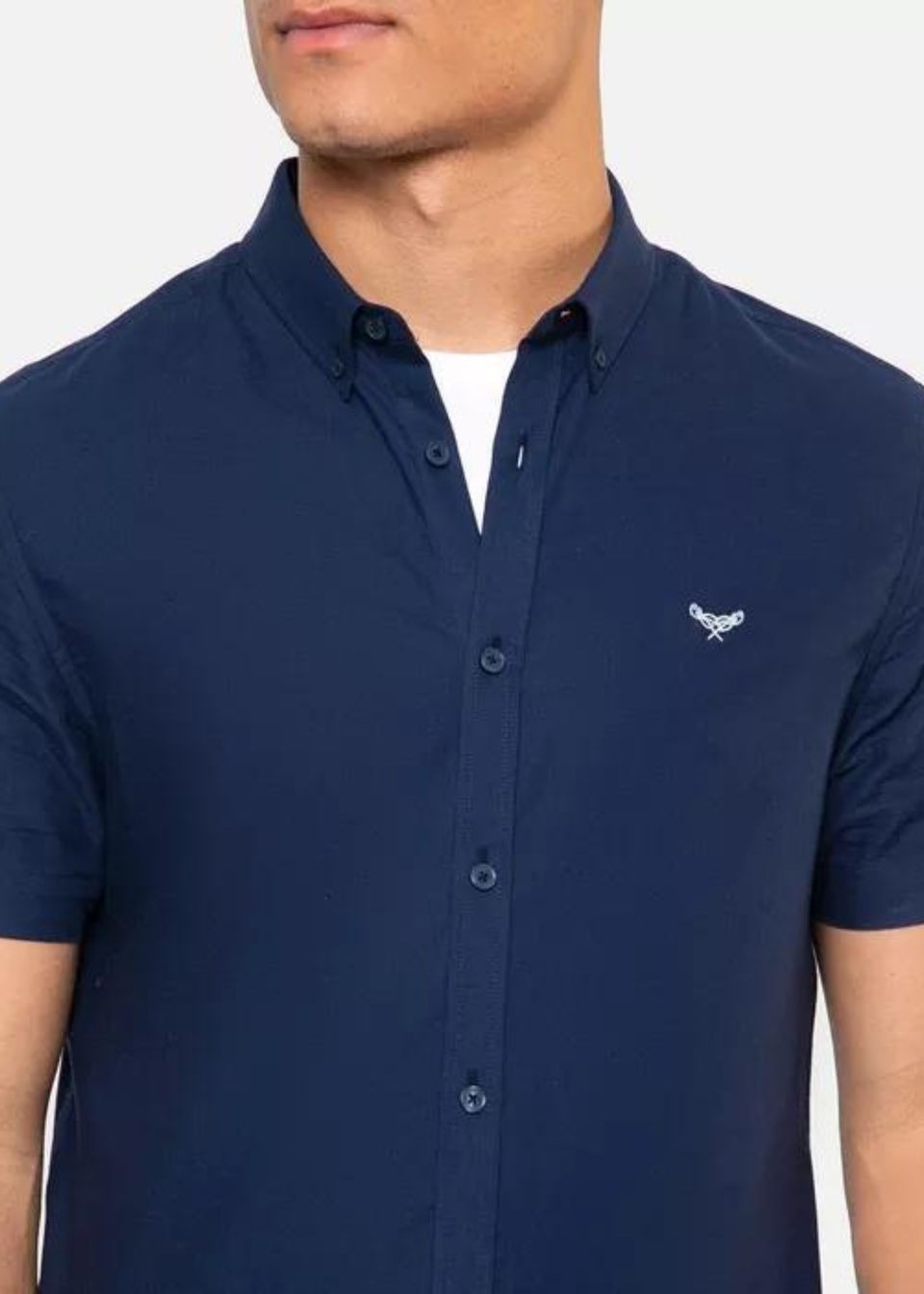 Threadbare Navy Oxford Cotton Inferno Short Sleeve Shirt