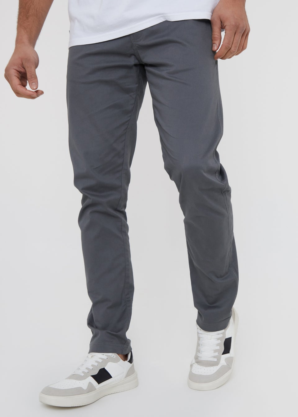 Threadbare Grey Castello Cotton Slim Fit Chino Trousers With Stretch