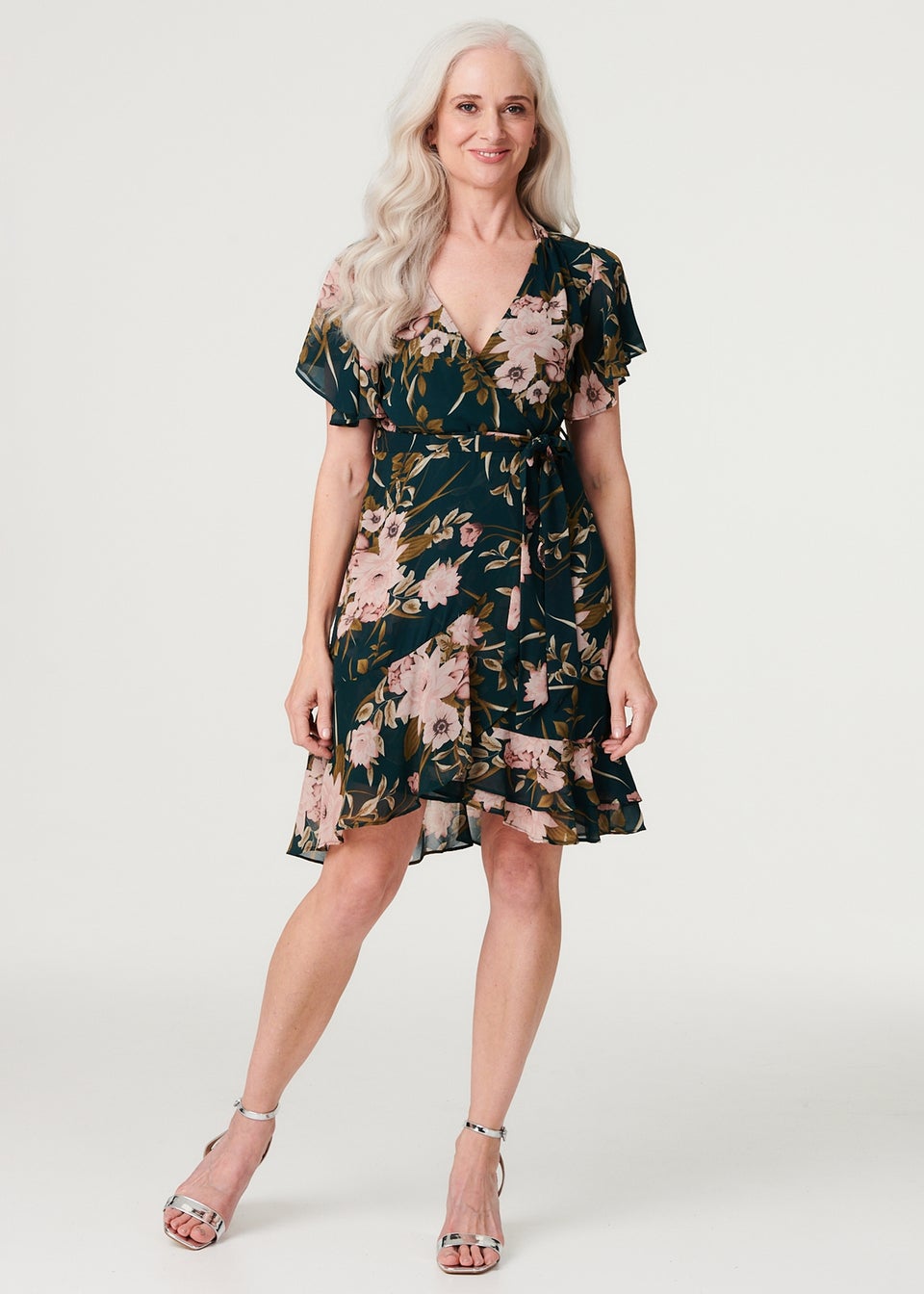 Short floral wrap dress store