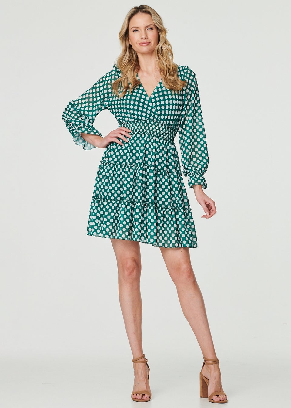 Izabel London Green Lace Detail Long Sleeve Mini Dress