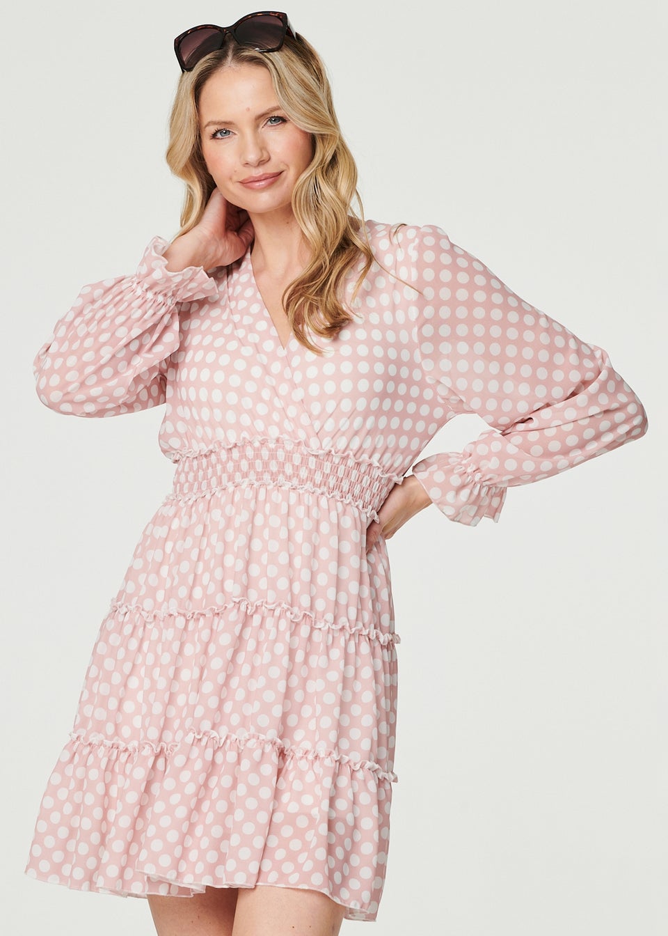 Izabel London Pink Lace Detail Long Sleeve Mini Dress