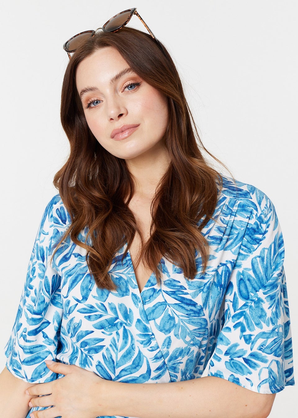 Izabel London Blue Leaf Print Wrap Dress Matalan