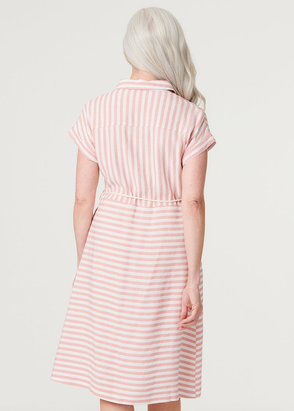 Izabel London Pink Striped Tie Waist Knee Length Dress